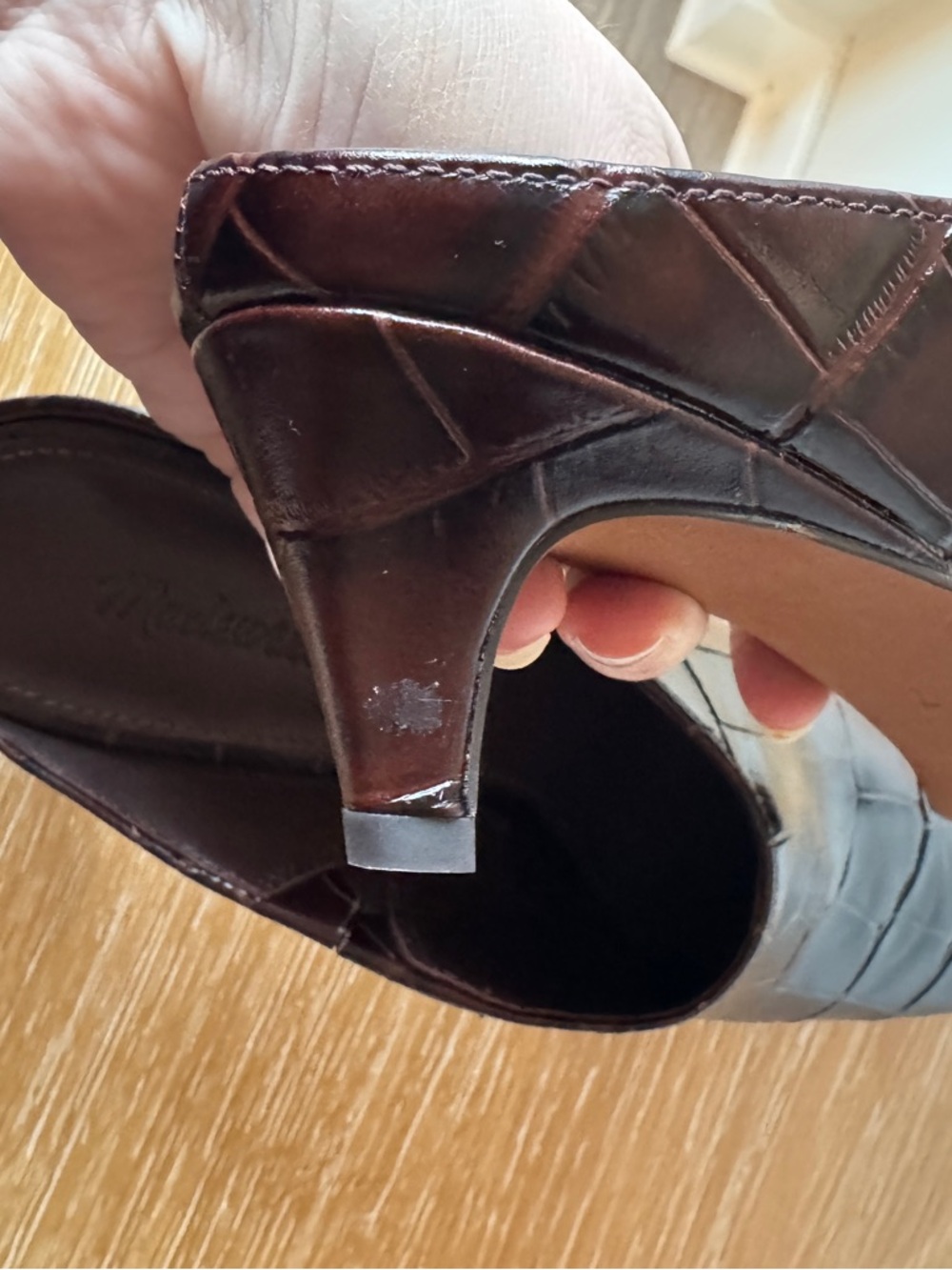 NWOB MADEWELL Women’s The Emilie Heeled Mule Chocolate Raisin Croc Size 7 - Picture 13 of 16